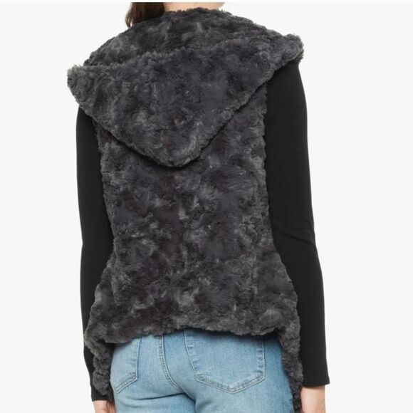 Dylan True Grit Faux Fur Hooded Vest Gray Soft Cozy Warm Size M - Picture 3 of 13